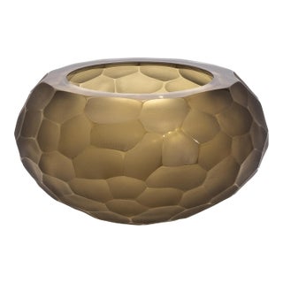 Hand-Blown Modern Murano Bowl in Olive Green Large For Sale