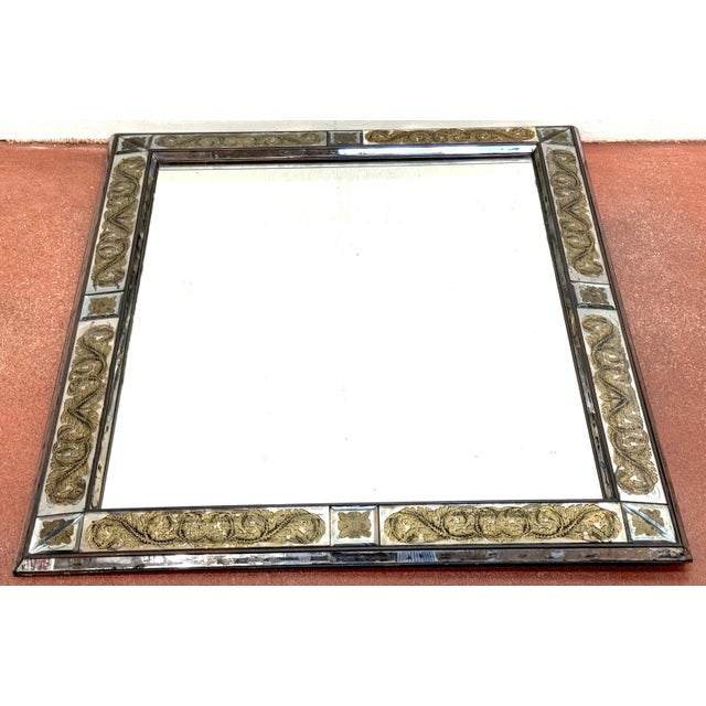 Maison Jansen (Atrib.) Eglomise Gilt Neoclassical Floral Trellis Jeweled Mirror For Sale - Image 16 of 18