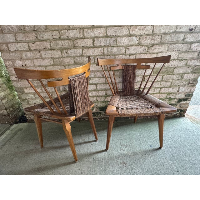 Wood Pair of Vintage, Edmond Spence Rush and Mahogany Chairs, Mexico 1950s For Sale - Image 7 of 18