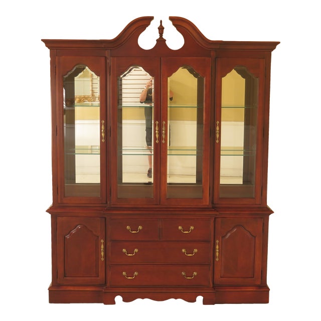 1990s Vintage Thomasville 4 Door Cherry Breakfront China Cabinet | Chairish