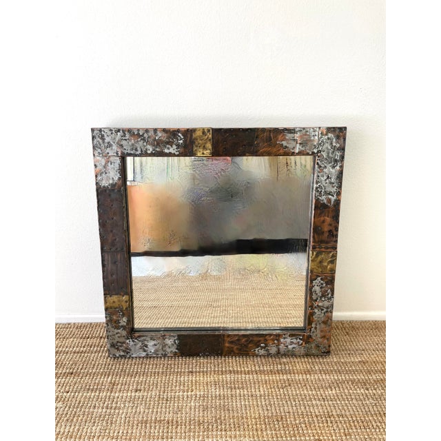 Vintage 1970s Paul Evans Brutal Metal Patchwork Wall Mirror For Sale - Image 9 of 15