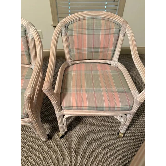 1980s Rattan Dining Table W/4 Rolling Chairs - Set of 6 McGuire Furniture For Sale - Image 16 of 16