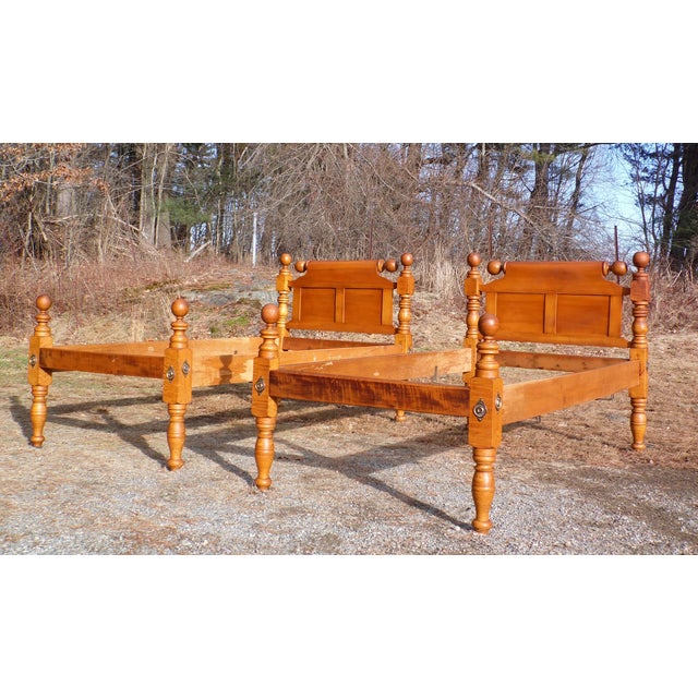 Antique Pair Primitive Solid Tiger Maple Rolling Pin Cannonball