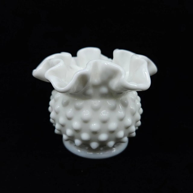 Glass Mid 20th Century Fenton Hobnail Ruffled Edge Double Crimped Vase For Sale - Image 7 of 7