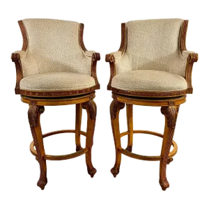 Ferguson Copeland Italian Provincial Style Leopard Upholstery Bar Stool, a Pair
