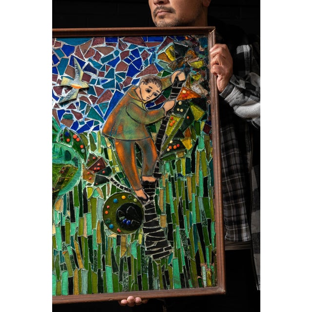 Green Framed Fairy Tale-Motif Stained Glass Assemblage Mosaic For Sale - Image 8 of 17