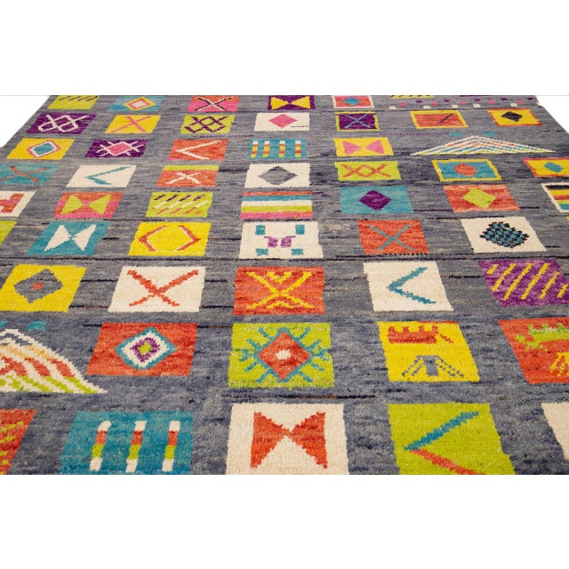 Tribal Modern Moroccan Style Handmade Allover Pattern Multicolor Boho Wool Rug For Sale - Image 3 of 10