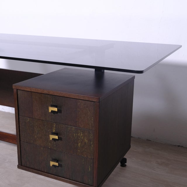 1960s Rosewood Desk with Side Drawers, Italy, 1960s For Sale - Image 5 of 18