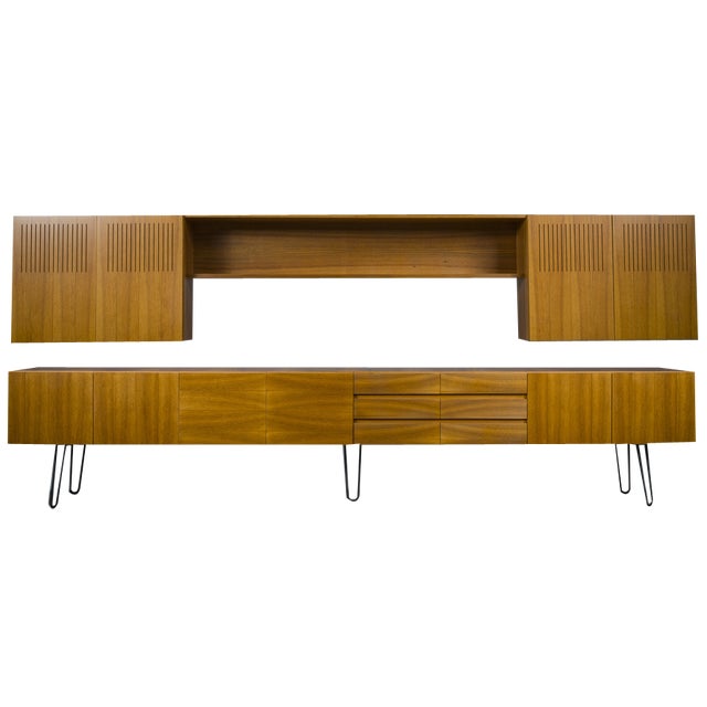 Mid-Century Wall Unit Cabinet and Sideboard in Walunt, 1970s, Set of 2 For Sale