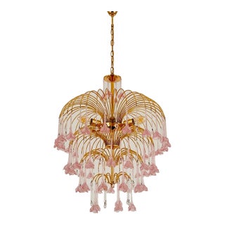 1960s Exquisite XL 4-Tier Italian Murano Glass Chandelier With Pink Floral Drops For Sale