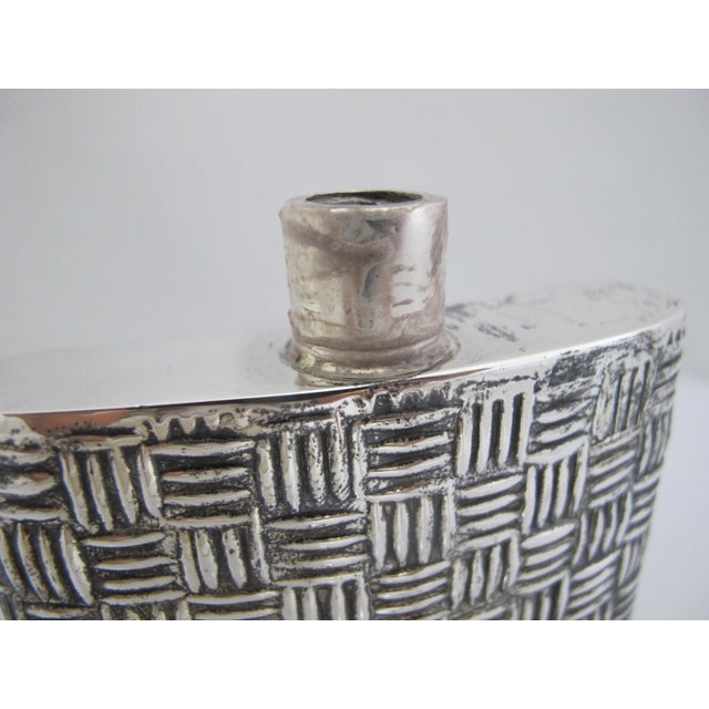 Mexican Sterling Silver Heavily Textured Basket Weave Hip Flask For Sale In Portland, OR - Image 6 of 11