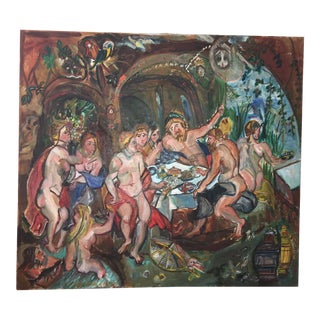 Signed Large Baroque Feast Oil Painting For Sale