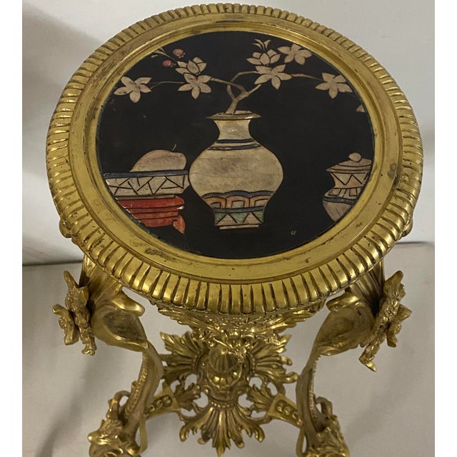 Asian Vintage Gilded Bronze Plant Stands With Inlay C.1940 - a Pair For Sale - Image 3 of 13