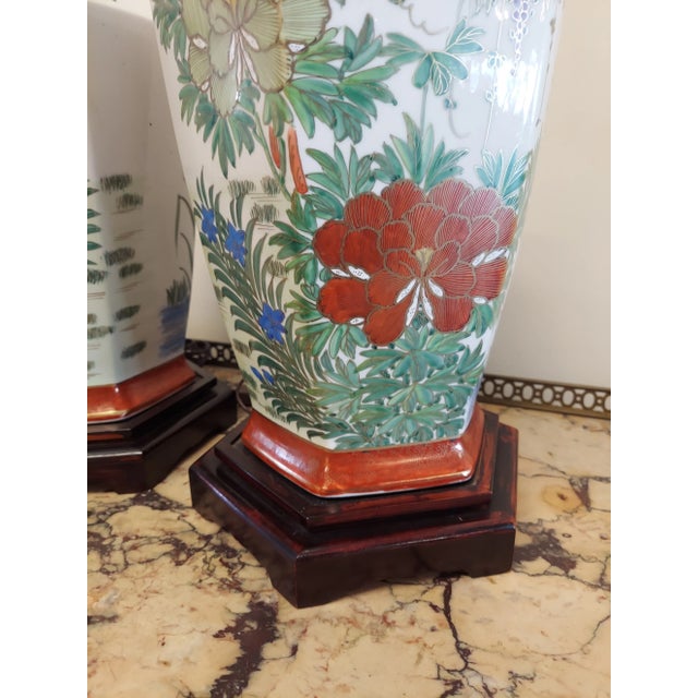 Vintage Tall Porcelain Kutani Lamps - a Pair For Sale - Image 4 of 10