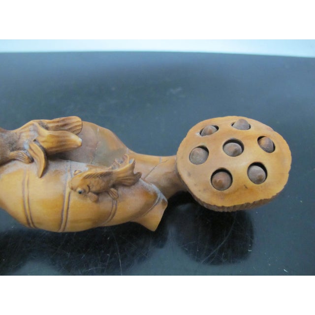 Chinese Chinese Hand Carved Boxwood Wood Lotus Ruyi Scepter With Small Fish on Pods For Sale - Image 3 of 8