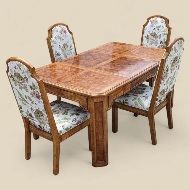 Postmodern Vintage Hollywood Regency Burl Wood Dining Set, 1970s, Mid-Century Modern, Mid-Century For Sale - Image 3 of 10