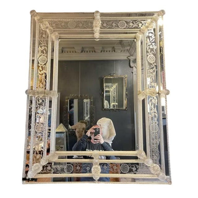Early 20th Century Mirror with Engraved Murano Glass Panels from Barovier & Toso For Sale - Image 13 of 13