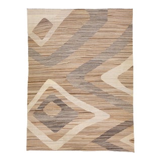 2010s Abstract Modern Kilim Wool Rug Flatweave in Brown For Sale
