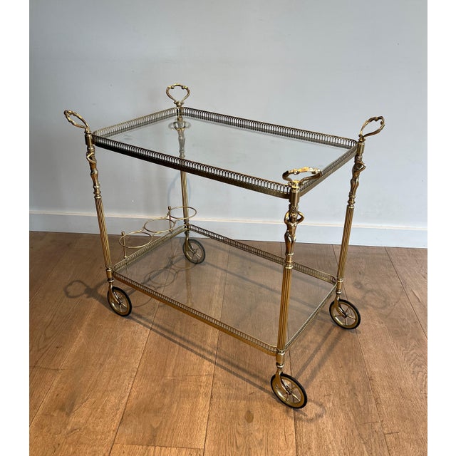 Neoclassical 1940s Neoclassical style brass drinks trolley with cherubs For Sale - Image 3 of 12