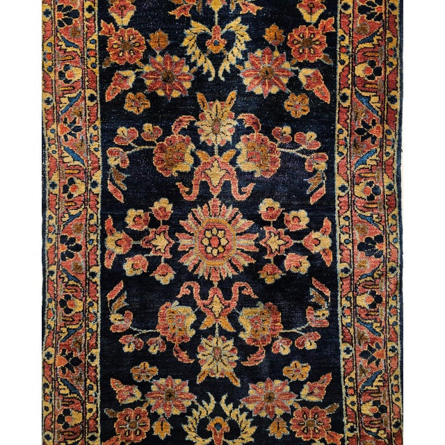 Antique Persian Lilian Runner Rug, Hand-Knotted Wool, Floral Design, Navy & Red, 3x7 For Sale - Image 10 of 15