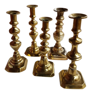 Antique 19th Century English Brass Assembled Candlesticks - Set of 5