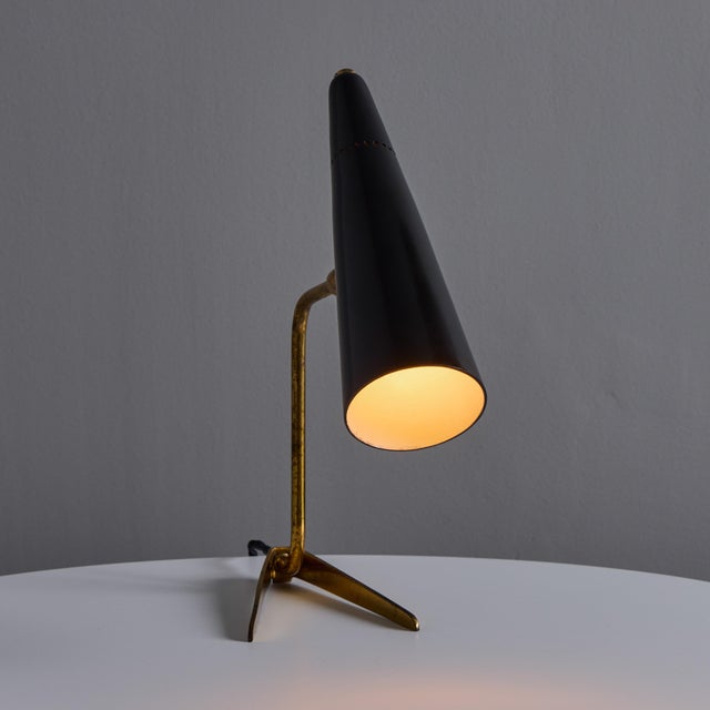 1950s Stilux Milano Black and Brass Conical Table Lamp For Sale - Image 11 of 13