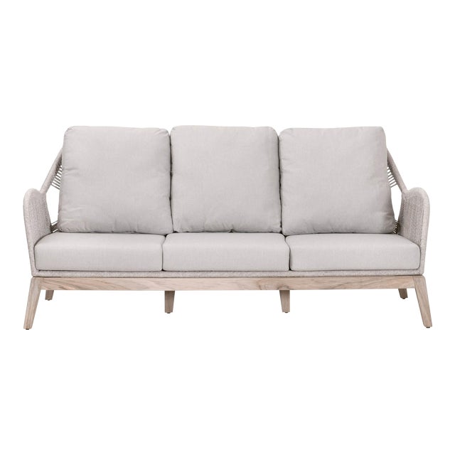 Loom Teak & Rope Outdoor 79" Sofa, Taupe & White Flat Rope For Sale