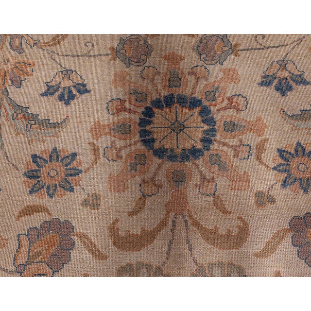 Antique Persian Tabriz Beige Handmade Wool Rug For Sale In New York - Image 6 of 10