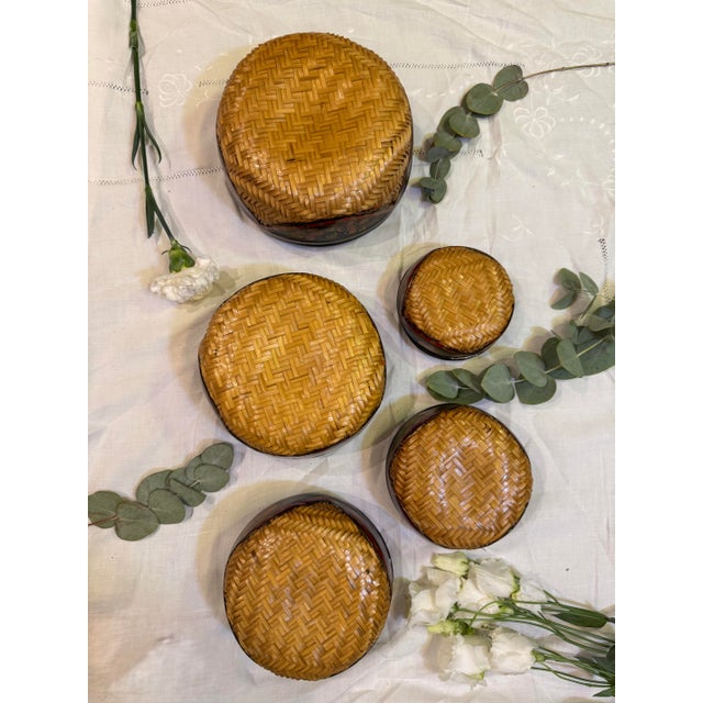 Nesting Boxes in Straw Marquetry, Set of 5 For Sale - Image 6 of 8