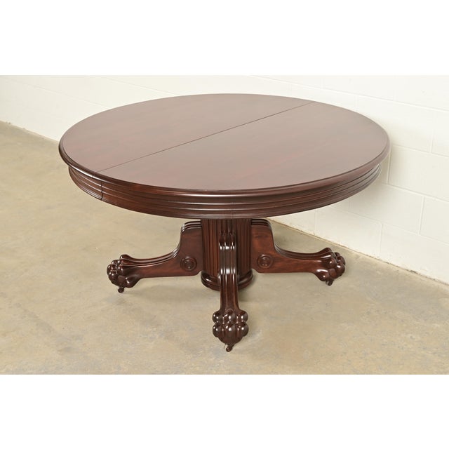 R. J. Horner Antique Victorian Carved Mahogany Split Pedestal Extension Dining Table With Lion Paw Feet, Newly Refinished For Sale - Image 12 of 12
