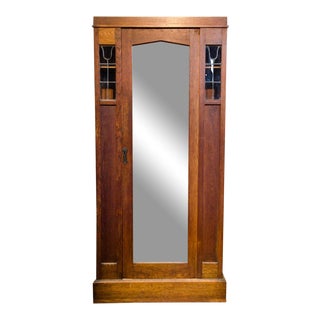 1920's Arts and Crafts Oak Armoire Wardrobe For Sale