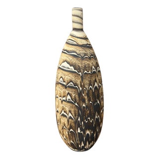 Elongated Brown, White & Black Drip Prem Vase For Sale