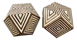 Art Deco Style Brown & White Sculptural Resin & Walnut Side or End Table, a Pair
