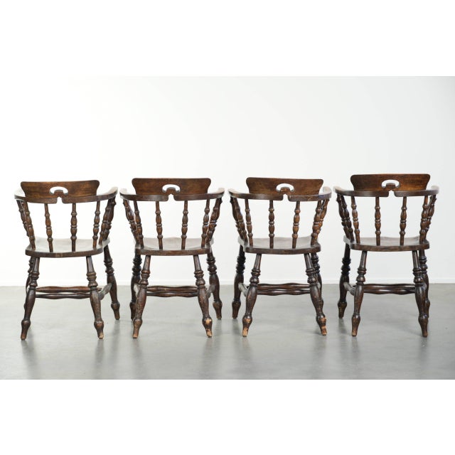 Antique English Wooden Captain Chairs, Late 19th Century, Set of 4 For Sale - Image 4 of 18