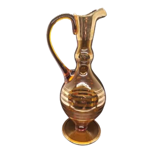 Vintage Bohemian Amber Glass With Gold Trim Decanter