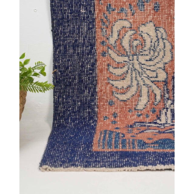1970s Vintage Turkish Oushak Handmade Wool Cotton Orange Area Rug For Sale - Image 4 of 11