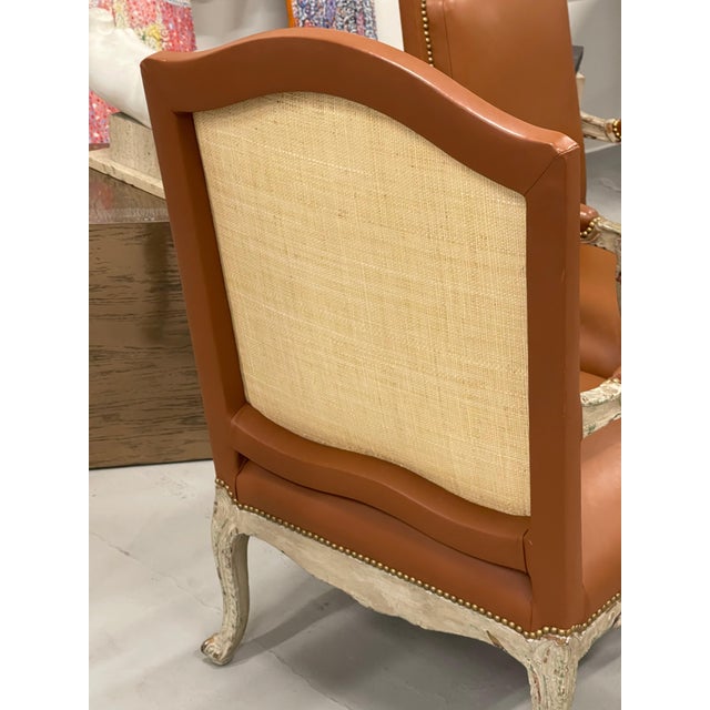 19th Century Pair of Louis XV Bergere Chairs Upholstered in Beige Leather For Sale - Image 11 of 18