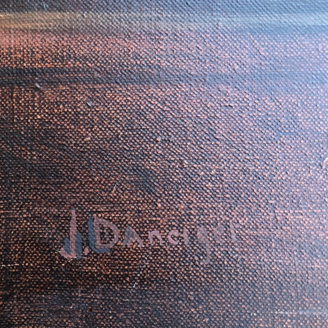 Original painting on stretched canvas Signed lower left Overall size with artist strip wood molding frame is 25 high 26.5...