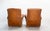 Antique French Club Armchair Fauteuil Cognac Leather and Fabric, 1930, Set of 2 For Sale - Image 6 of 16