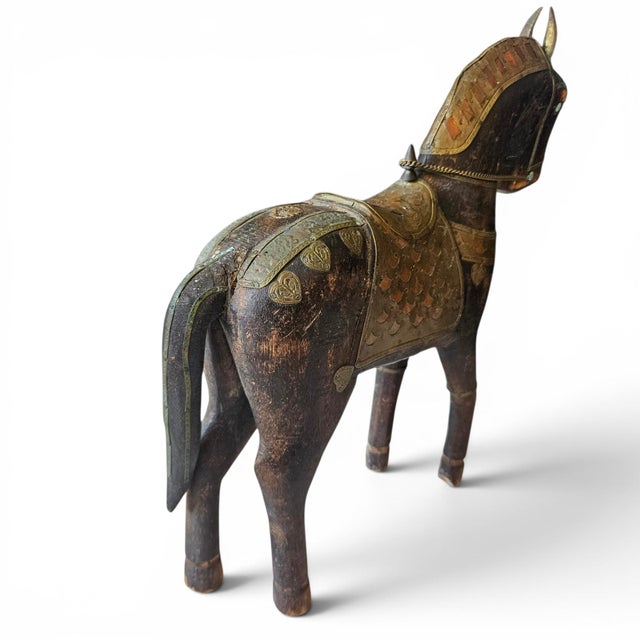 Vintage Anglo-Indian Brass Clad Marwari Horse Sculpture For Sale - Image 11 of 18