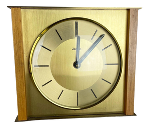 Modernist Teak and Brass Wall or Table Clock from Zentra, Germany, 1960s