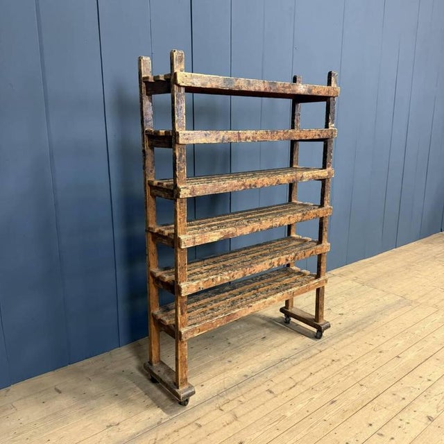Wooden Workshop Rack with Cast Iron Wheels For Sale - Image 7 of 18