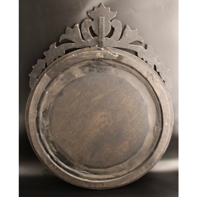 Glass VTG Venetian Murano Glass Mirror Etched Floral Round Italy, 28.5" T X 22.5" W For Sale - Image 7 of 10