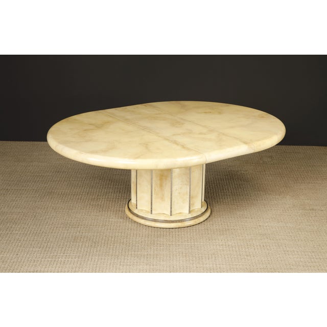 Extendable Lacquered Goatskin Dining Table, c 1970, Restored w French Polish For Sale In Los Angeles - Image 6 of 12