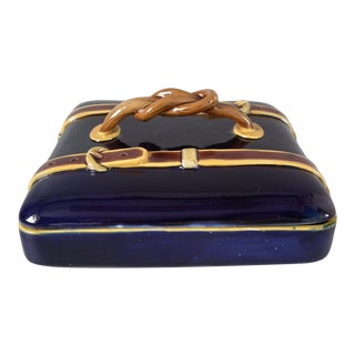 Brown Westhead Moore and Co. Majolica Belted Suitcase Box For Sale