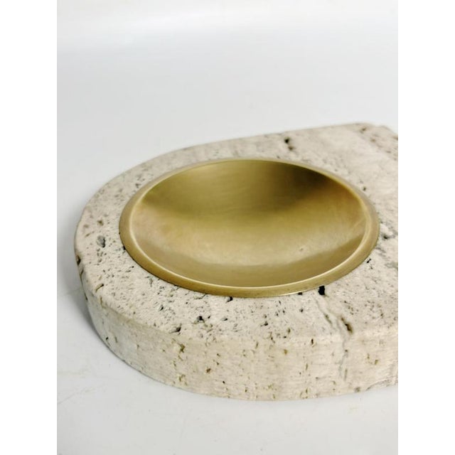 Travertine and Brass Ashtray, France, 1960s For Sale - Image 9 of 14