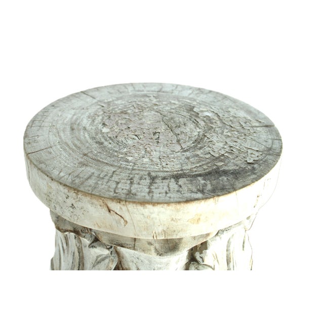 Wood 1940's Carved European Acanthus Leafs Plant Stand/Weathered White/38" For Sale - Image 7 of 7