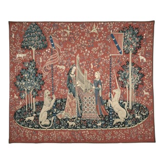Lady With the Unicorn 'Dame a L'Orgue' Loom Woven Tapestry - 180 X 240 Cm (5'11" X 7'11") - Requires Rod Size 6 For Sale