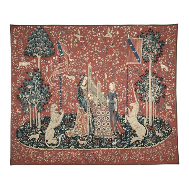 Lady With the Unicorn 'Dame a L'Orgue' Loom Woven Tapestry - 180 X 240 Cm (5'11" X 7'11") - Requires Rod Size 6 For Sale