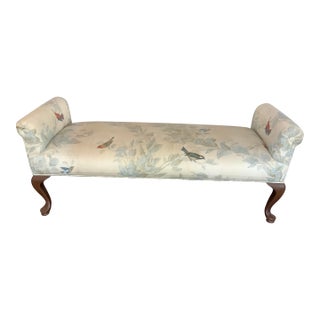 2000s Custom Upholstered Bench in Silk Moire For Sale